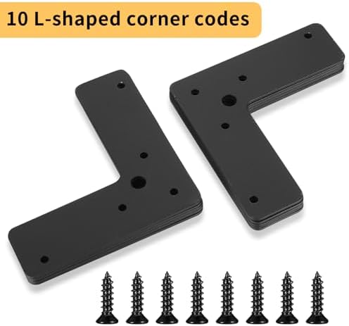 Flat L Brackets, 10pcs Flat L Right Angle Brackets, Black Flat Mending Plates, Corner Brackets Flat Repair Plate Corner Braces, Corner Stealth Speed Brace Brackets, 4"×4"×1¼", Load 33 Lbs (L Type)