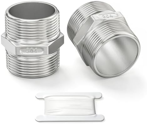 TAISHER 2PCS Cast 304 Stainless Steel Hex Nipple, Pipe Fitting 1-1/2 Inch Male Pipe x 1-1/2 Inch Male Pipe