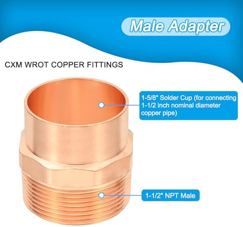 PATIKIL 1-1/2" Male Adapter Fitting with C x m Connections, Copper Pipe Fittings with Sweat Solder x FNPT Connection Threaded Tubing Connector for Residential, Commercial