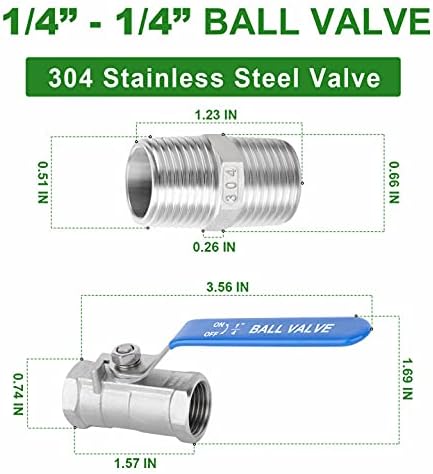 TAISHER 4 Pcs 1/4 Inch FNPT Ball Valve Kit, 304 Stainless Steel with Blue Handles & Nipple