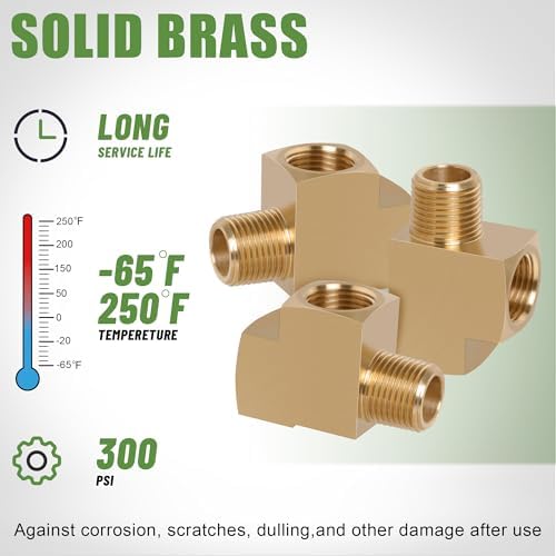 4PCS Brass Pipe Fittings Barstock Street Tee,1/8" x 1/8" x 1/8"