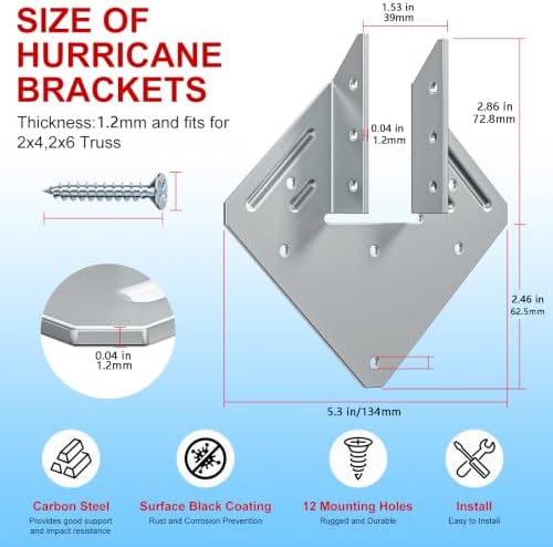 Hurricane Ties for Rafters, 10 Pack, Zinc Color-Plated Steel