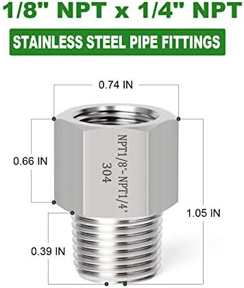 TAISHER 5PCS Forging of 304 Stainless Steel Fitting, Reducer Adapter, 1/8-Inch Male Pipe x 1/4-Inch Female Pipe