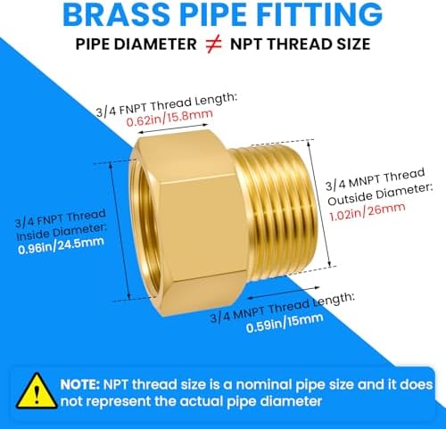 SDTC Tech Brass Pipe Fitting 3/4 NPT Thread Male to 3/4 NPT Thread Female