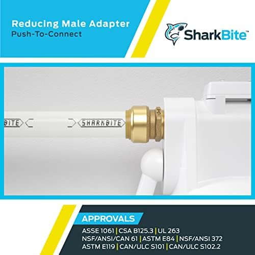 SharkBite 1/4 Inch x 1/2 Inch MNPT Reducing Adapter, Pack of 6, Push To Connect Brass Plumbing Fitting, PEX Pipe, Copper, CPVC, PE-RT, HDPE, U110LF