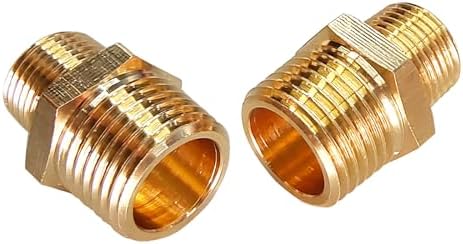2pcs 1/2" NPT x 3/8" NPT Brass Nipple, 1/2 to 3/8 Adapter Fitting Reducing Solid Hex Nipple, Brass 1/2 Male to 3/8 Male Reducer Pipe Fittings for Extending and Connecting Pipes
