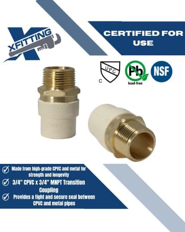 XFITTING CPVC Transition Coupling, 3/4 inch CPVC x 3/4 inch MNPT, Pack of 25