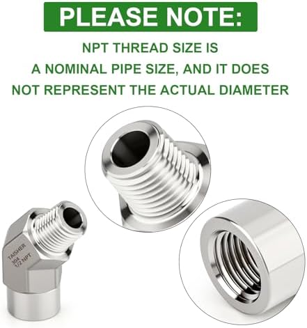 TAISHER 2PCS 304 Stainless Steel 45 Degree Barstock Street Elbow, 1/2" NPT Male x 1/2" NPT Female 304 Stainless Pipe Fitting