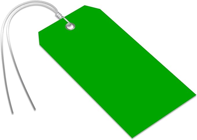SmartSign Pack of 100 Green Plastic Tags with Wires, 4.75 x 2.375 inch, Metal Eyelet, 10 mil Tear-Proof Polylith Plastic Size-5, Writable