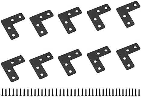 10 PCS Flat L Shape Repair Mending Plate, ULIFESTAR Heavy Duty Corner Bracket Furniture Support Brace Black Joining Bracket Fastener Connector with Mounting Screws (40x40x12mm/1.6x1.6x0.5'')