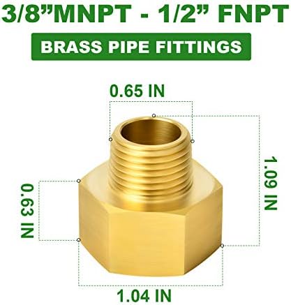 TAISHER 5PCS Brass Pipe Fitting, Reducer Adapter, 3/8-Inch Male Pipe x 1/2-Inch Female Pipe