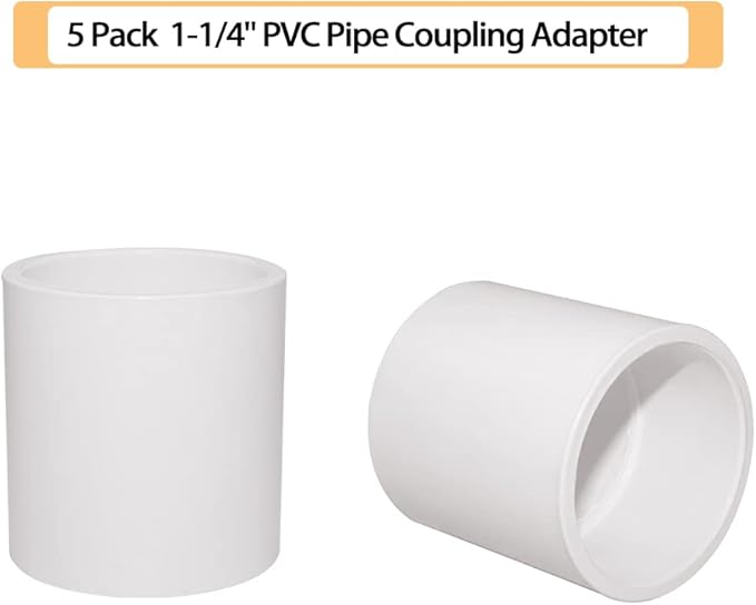5PCS 1-1/4" PVC Pipe Fitting Coupling Connector Adapter Pipe Fitting Slip (Socket x Socket) Schedule 40 White Color
