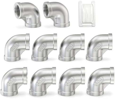 TAISHER 10PCS 304 Stainless Steel 90 Degree Elbow Fittings, 3/8 Inch NPT Female Pipe to 3/8 Inch NPT Female 304 Stainless Pipe Fitting