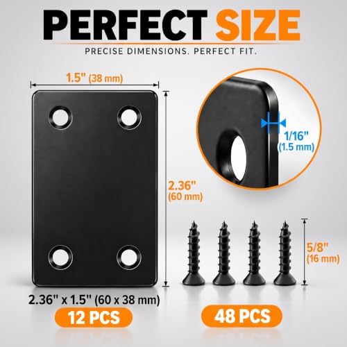 60PCS 2.36×1.5 Inch Flat Plate Straight Bracket, Flat Brace Bracket,Stainless Steel Metal Brace Bracket for Wood with 48PCS Screws