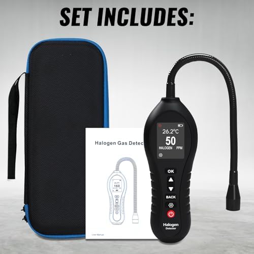 HVAC Refrigerant Leak Detector, Freon Leak Detector, Halogen Gas Sniffer for Air Conditioning & Automotive AC, 0-1000ppm Range with 10-Inch Probe, Detects R12 R22 R134a R410a CFCs HCFCs HFCs
