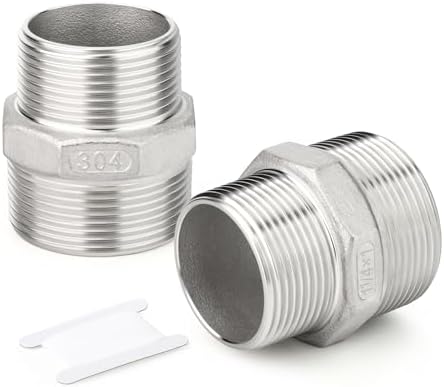 TAISHER 2PCS Cast 304 Stainless Steel Hex Nipple, Reducer Pipe Fitting 1-1/4" NPT Male x 1" NPT Male