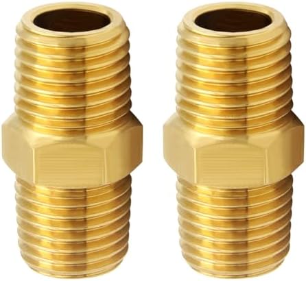 2 Pcs Brass Pipe fittings, 3/4" x 3/4" NPT Male Hex Nipple adapter coupler