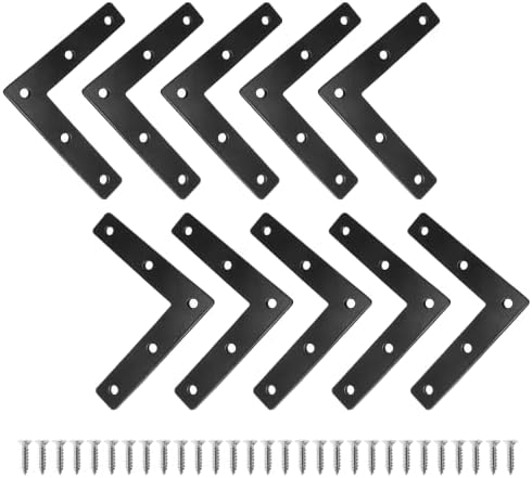 Uenhoy 10 Pcs L Shape Black Flat Brackets 3.15"x3.15" with Screws