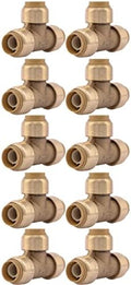 SharkBite 1/2 Inch Tee, Pack of 10, Push to Connect Brass Plumbing Fitting, PEX Pipe, Copper, CPVC, PE-RT, HDPE, U362LFCP