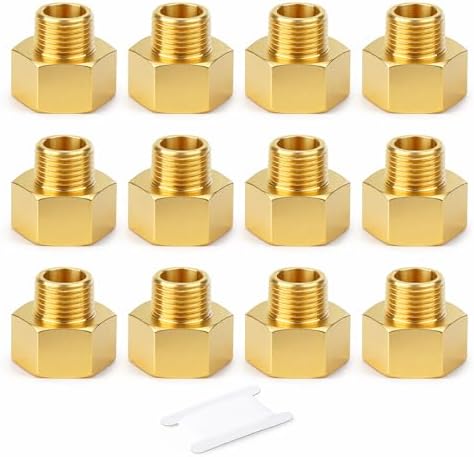 TAISHER 12PCS Brass Pipe Fitting, Reducer Adapter, 1/4" Female x 1/8" Male NPT Pipe