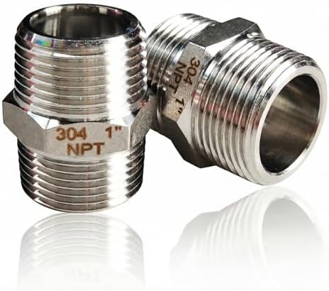 1" NPT Stainless Steel Hex Nipple, 2PCS Male to Male Pipe Fitting Adapter