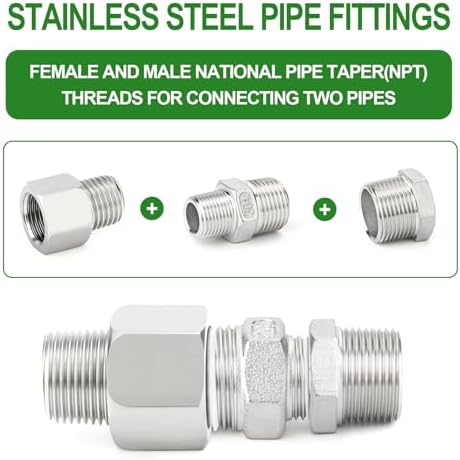 TAISHER 5PCS 304 Stainless Steel Pipe Fitting, New Reducer Adapter, 1/2" NPT Male x 3/4" NPT Female, Reducing Pipe Adapter Fitting