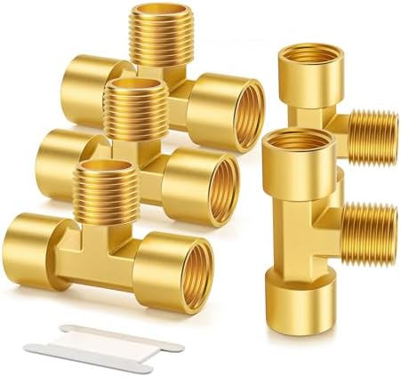 GASHER 5PCS Metals Brass Pipe Fitting Barstock Male Branch Tee T Adapter 1/4" Female x 1/4" NPT Female x 1/4" NPT Male