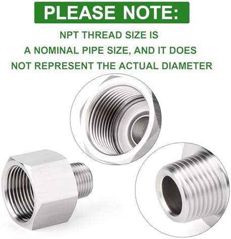 TAISHER 5PCS 304 Stainless Steel Pipe Fitting, Reducer Adapter, 3/8" NPT Male x 3/4" NPT Female