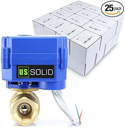 U.S. Solid Motorized Ball Valve- 1" Brass Ball Valve with Standard Port, 9-24V AC/DC and 2 Wire Auto Return Setup (25 Packs)