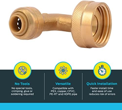 SharkBite 1/4 Inch (3/8 Inch OD) x 3/4 Inch 90 Degree Dishwasher Elbow, Female Thread, Pack of 6, Push to Connect Brass Plumbing Fitting, PEX Pipe, Copper, CPVC, PE-RT, HDPE, U2276LF
