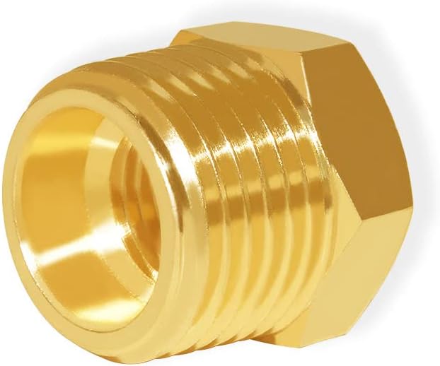 Hooshing 6PCS Brass Reducer Hex Bushing 1/2" NPT Male x 1/8" NPT Female Threaded Pipe Fitting Adapter