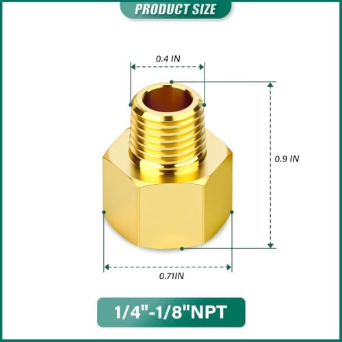 7PCS Brass Reducer Adapter Pipe Fitting, 1/4"NPT Female x 1/8"NPT Male, for Oil/Water/Gas