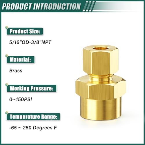 10PCS Brass Compression Tube Fitting, 5/16" OD x 3/8" NPT Female