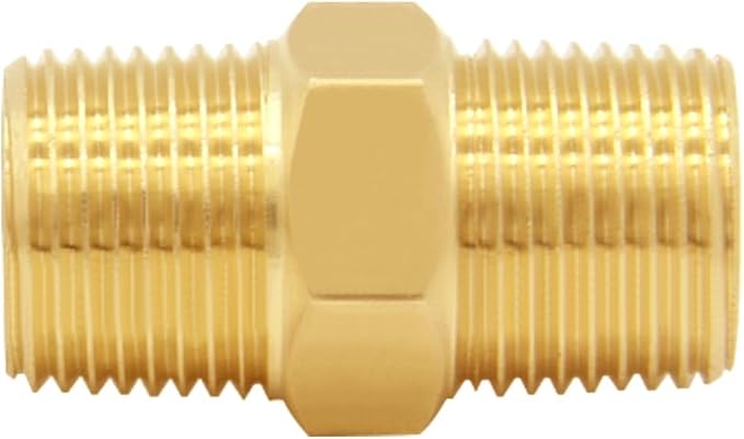 8PCS 1/8 Inch NPT Brass Hex Nipple Coupling 1/8" NPT x 1/8" NPT Male Threaded Equal Diameter Coupler Air Hose Pipe Fittings Adapter for Water/Oil/Gas