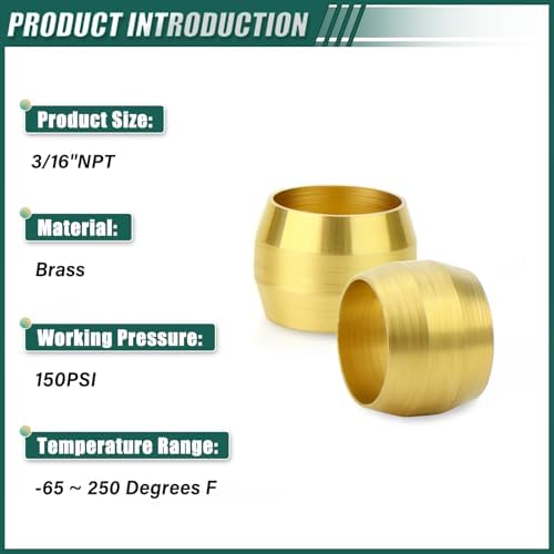 100PCS Brass Compression Fitting, 3/16" Tube OD