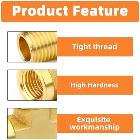 GASHER 2PCS Brass Tee Pipe Fittings, 1/4" NPT Female x 1/4" NPT Female x 1/4" NPT Male Pipe Fittings, Male Run Tee