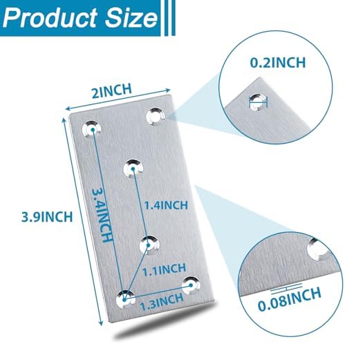 50PCS Flat Straight Brace Brackets, 4x2 Stainless Steel Joining Brackets