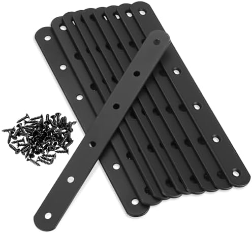 Flat Straight Braces, Black Mending Plate, Heavy Duty Metal Straight Brackets, Repair Joining Bracket, Repair Plates Fixing Bracket Connector for Wood, Furniture, with Screws
