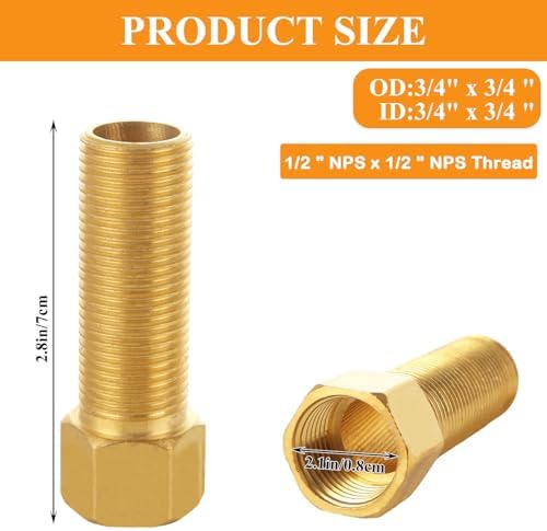 WOPPLXY 10 PCS Brass Pipe Fittings, 1/2" Female to 1/2" Male Pipe Longer Fitting Converter Adapter, Brass Extension Pipe Nipple Connector(Length 2.8 Inch/70 mm)