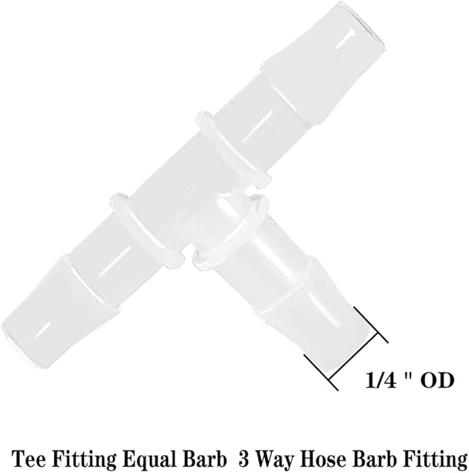 1/4" Tee Fitting Equal Barb 3 Way Hose Splicer Joint Mender Adapter Union for Fuel Gas Liquid Air (Pack of 5)