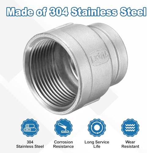 HARFINGTON Reducing Coupling 1-1/4"x1" NPT Female 304 Stainless Steel