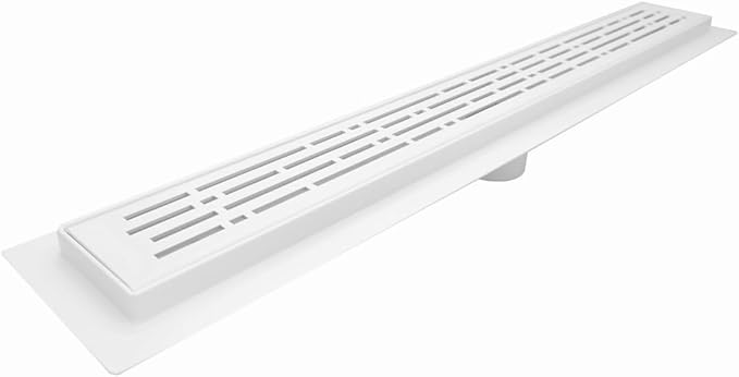 SereneDrains 304 Stainless Steel Linear Shower Drain 16 Inch Matte White Shower Drain Kit for Tile Floor Long Hair Catcher Strainer Grate Cover Bathroom (Matte White, 16 Inch)