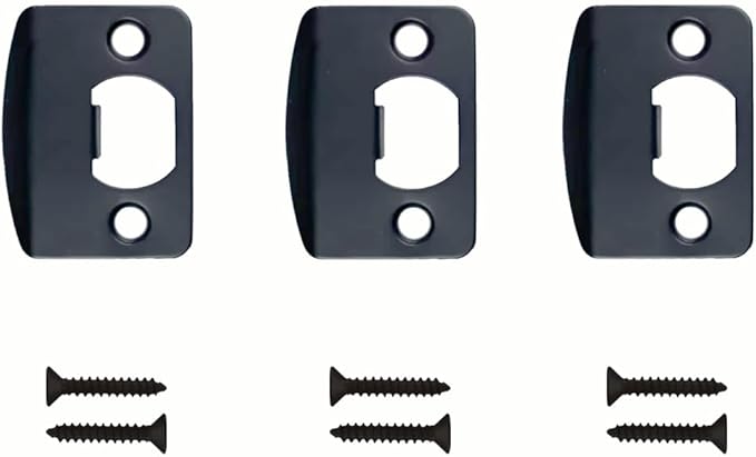 Replacement Products Strike Plate Full Lip 1/4", 2-1/4 Inches, 1-5/8" Center-to-Center, Radius Corner for Knob or Lever Door Lock in Black Finish 3 PCS