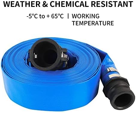 1.5" x 100FT Blue Discharge Hose with Camlock C and E Fittings, Reinforced PVC Lay Flat Backwash Hose Assembly, Weather and Burst Resistant, Ideal for Sump Pump Hose Pool Drain or Backwash