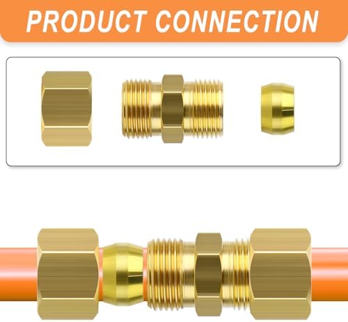 GASHER 5PCS Brass Compression Tube Pipe Fitting Connector, 5/8" Tube OD x 5/8" Tube OD Connector