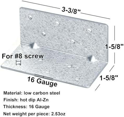 20 Pack 3-3/8" x 1-5/8" x 1-5/8" L Angle Brackets Corner Braces