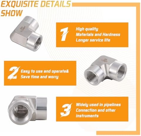 Stainless Steel Pipe Fitting 90 Degree Barstock Street Elbow 1/2" NPT Female x 1/2" NPT Female 2 Pack
