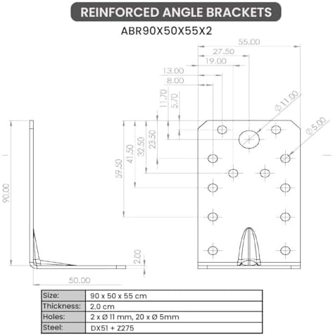 10 Pack Angle Brackets (3.54" x 1.97" x 2.17") Heavy Duty Corner Sleeper Bracket with Beading Timber Wood Metal Joining Fixing L Galvanised Steel Sheet Connector