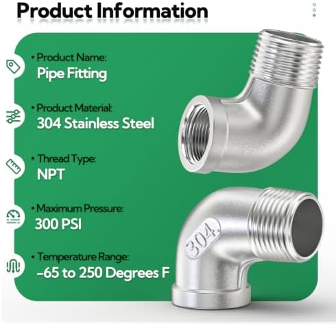 TAISHER 10PCS 304 Stainless Steel 90 Degree elbow,3/8 Inch NPT Male Pipe to 3/8 Inch NPT Female 304 Stainless Pipe Fitting