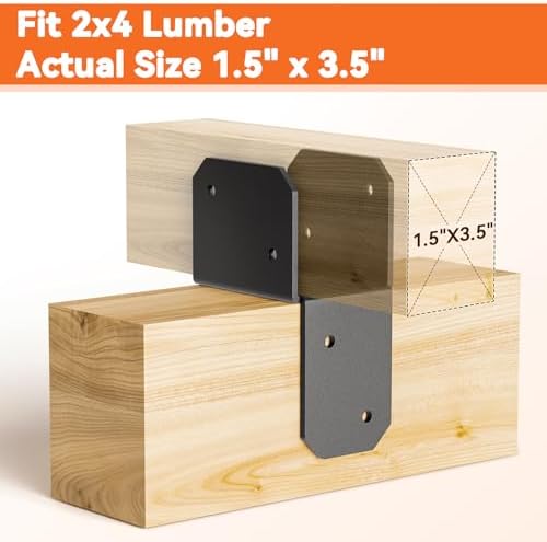 4Pcs 2x4 Joist Anchor Connector - Heavy Duty Steel Post Cap Tie Brakcet, 15 Gauge Carbon Steel, Post to Beam Connector Fits 2x4 Lumber(Actual Size 1.5"x3.5")